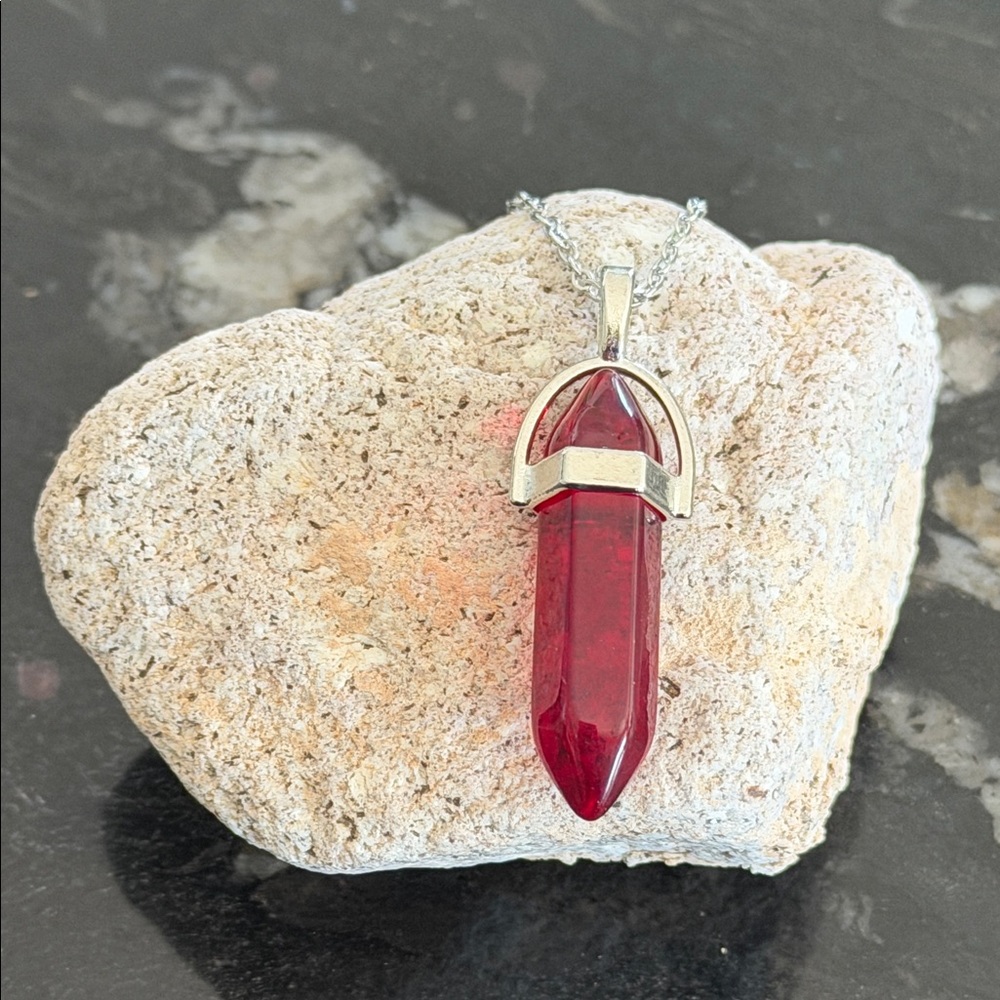 Red Crystal Point Resin Pendant Necklace